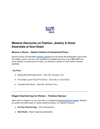 Massive Discounts on Fashion, Jewelry & Home Essentials at Sum Deals