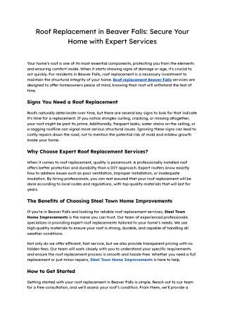 Affordable Roof Replacement in Beaver Falls | Steel Town Home Improvements
