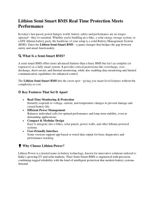 Lithion Semi Smart BMS Real Time Protection Meets Performance