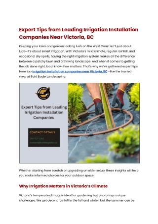 Expert Tips from Leading Irrigation Installation Companies Near Victoria, BC
