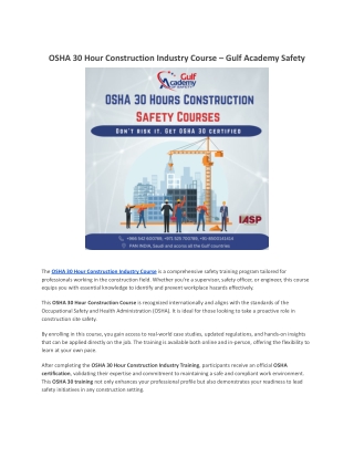 OSHA 30 Hour Construction Industry Course – Gulf Academy