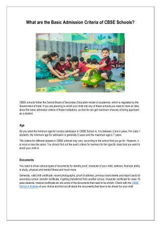 What are the Basic Admission Criteria of CBSE Schools?