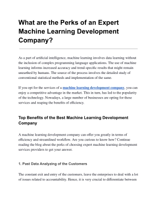 what are the perks of an expert machine learning