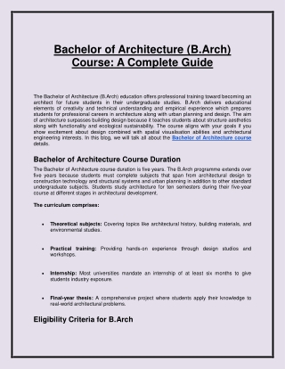 Bachelor of Architecture (B.Arch) Course: A Complete Guide