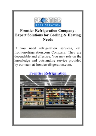 Frontier Refrigeration Company Expert Solutions for Cooling & Heating Needs