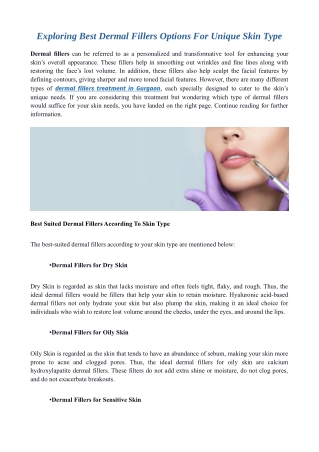 Exploring Best Dermal Fillers Options For Unique Skin Type
