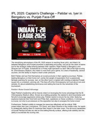 IPL 2025_ Captain's Challenge – Patidar vs. Iyer in Bengaluru vs. Punjab Face-Off