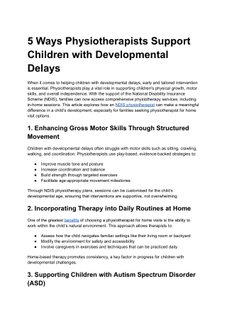 5 Ways Physiotherapists Support Children with Developmental Delays