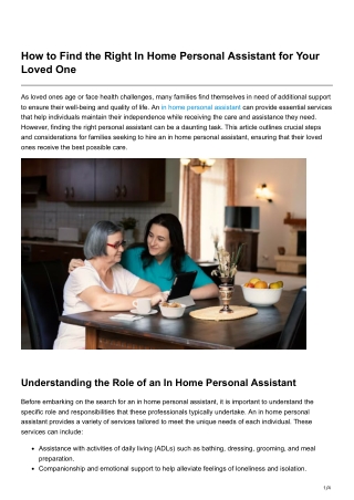 How to Find the Right In Home Personal Assistant for Your Loved On