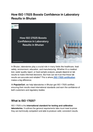 How ISO 17025 Boosts Confidence in Laboratory Results in Bhutan