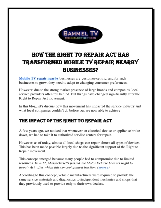 How the Right to Repair Act Has Transformed Mobile TV Repair Nearby Businesses