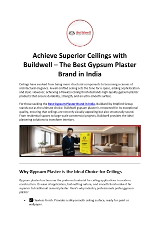 Achieve Superior Ceilings with Buildwell – The Best Gypsum Plaster Brand in India