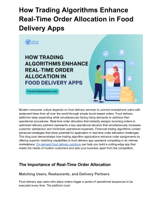 How Trading Algorithms Enhance Real-Time Order Allocation in Food Delivery Apps