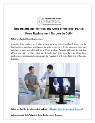 Understanding the Pros and Cons of the Best Partial Knee Replacement Surgery in Delhi
