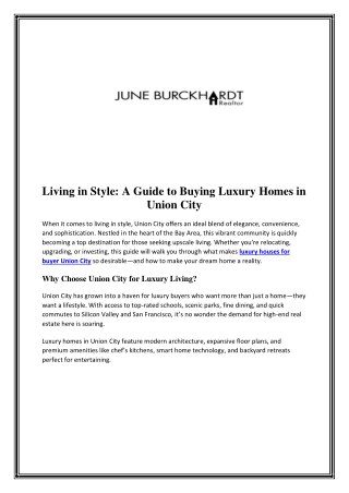 Living in Style A Guide to Buying Luxury Homes in Union City