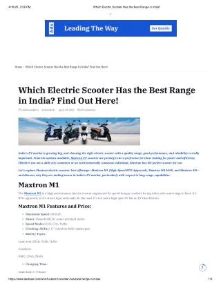 Which Electric Scooter Has the Best Range in India_