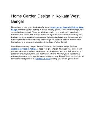 Home Garden Design In Kolkata West Bengal