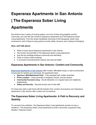 Esperanza Apartments in San Antonio _ The Esperanza Sober Living Apartments