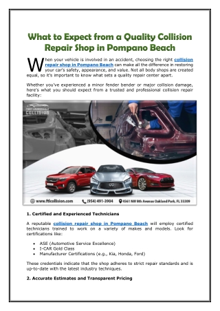 What to Expect from a Quality Collision Repair Shop in Pompano Beach