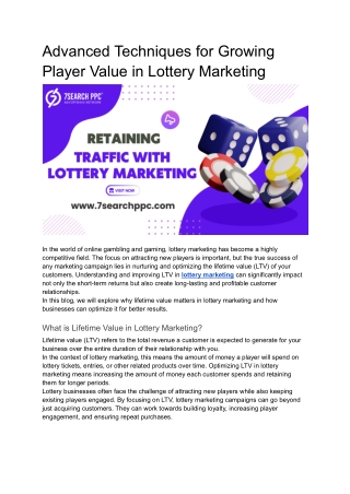 Advanced Techniques for Growing Player Value in Lottery Marketing