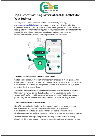 Top 7 Benefits of Using Conversational AI Chatbots for Your Business