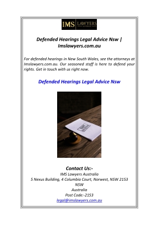 Defended Hearings Legal Advice Nsw | Imslawyers.com.au