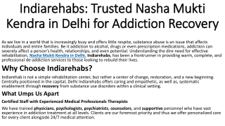 Rebuild Your Life at Indiarehabs Nasha Mukti Kendra in Delhi