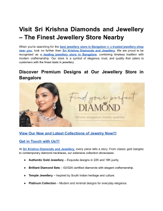 Visit Sri Krishna Diamonds and Jewellery – The Finest Jewellery Store Nearby