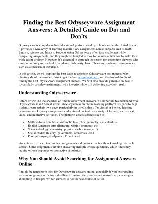 Finding the Best Odysseyware Assignment Answers: A Detailed Guide on Dos