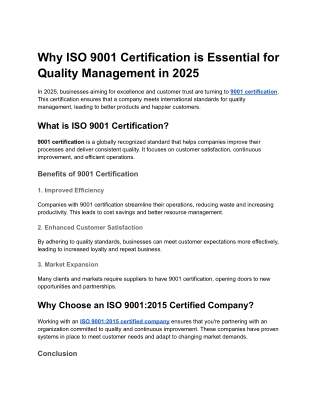 Why ISO 9001 Certification is Essential for Quality Management in 2025