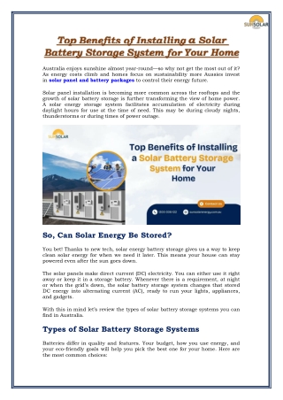Top Benefits of Installing a Solar Battery Storage System for Your Home