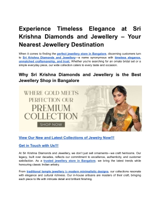Experience Timeless Elegance at Sri Krishna Diamonds and Jewellery – Your Nearest Jewellery Destination