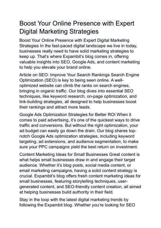 Boost Your Online Presence with Expert Digital Marketing Strategies
