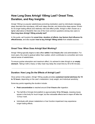How Long Does Artvigil 150mg Last_ Onset Time, Duration, and Key Insights