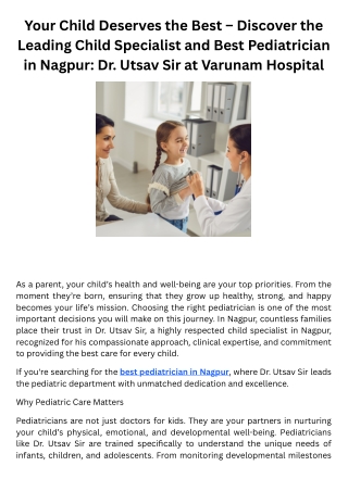Your Child Deserves the Best – Discover the Leading Child Specialist and Best Pediatrician in Nagpur Dr. Utsav Sir at Va