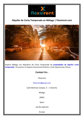 Alquiler de Corta Temporada en Málaga  Flexsirent.com