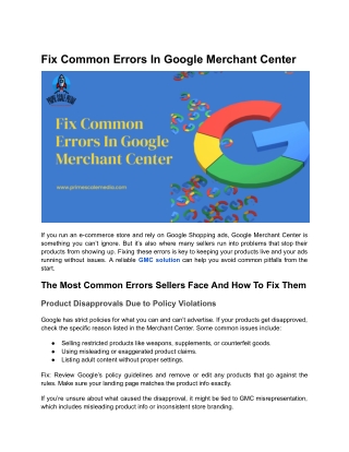 Fix Common Errors In Google Merchant Center
