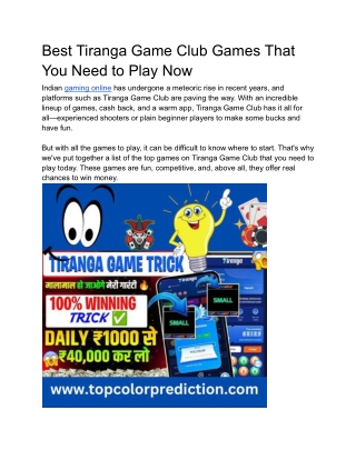 Best Tiranga Game Club Games That You Need to Play Now
