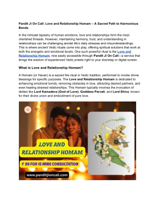 Pandit Ji On Call for Love & Relationship Homam