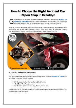 How to Choose the Right Accident Car Repair Shop in Brooklyn