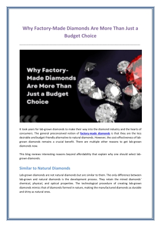 Why Factory-Made Diamonds Are More Than Just a Budget Choice