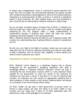 GCETL M.Sc. in Statistics Distance Learning: Syllabus, Fees, Benefits