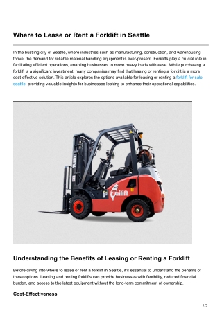 Where to Lease or Rent a Forklift in Seattle