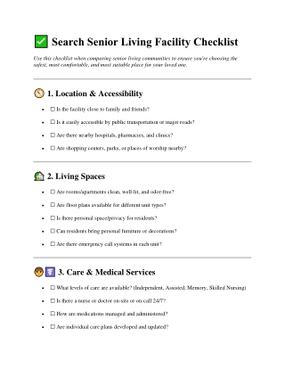 Search Senior Living Facility Checklist