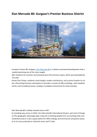 Elan Mercado Sector 80 Gurgaon – A Premier Retail & Residential Destination