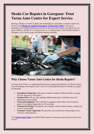 Skoda Car Repairs in Goregaon