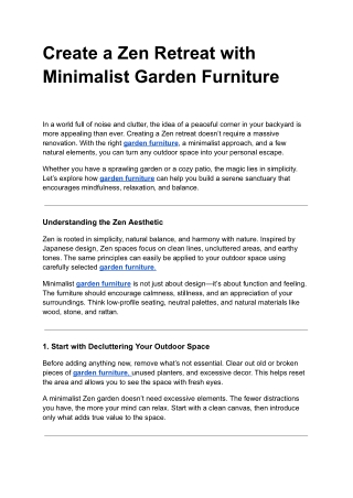 Create a Zen Retreat with Minimalist Garden Furniture