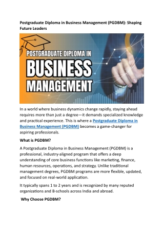 Postgraduate Diploma in Business Management