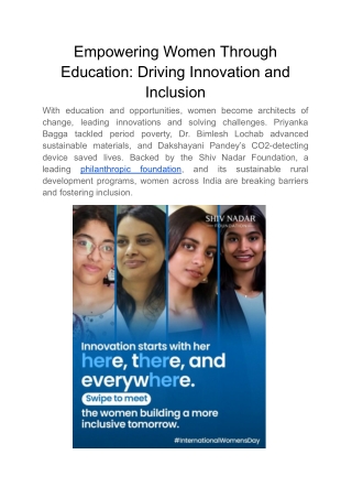 Empowering Women Through Education- Driving Innovation and Inclusion