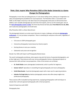 Think. Click. Inspire. Why Photothon 2025 at Shiv Nadar University is a Game
